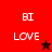 Red and dark red background split into two sections with white text 'BI' above 'LOVE', a black star on the top right, and a red star at bottom center.