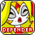 identical pixel-art icons featuring a character with yellow hair, red lips, and closed eyes against a yellow background with 'DEFENDER' text