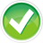 Green circular icon with white checkmark symbol, gradient from dark to light green, pixelated edges on a gray background.