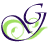 Animated contact sheet of a stylized letter G icon with swirling green and purple elements, featuring orange accent transitions across nine frames.