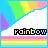 Pixelated rainbow-themed icon with 'Rainbow' text, featuring shifting horizontal stripes and diagonal color gradients in cyan, purple, green, yellow, orange, pink.