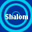 Four identical circular cyan ripple patterns on a dark blue background, each containing the word "Shalom" in white text.