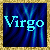 Blue background with radiating light beams, cyan text reading 'Virgo', and a pixelated character holding a blue sphere.