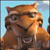A pixelated cartoon animal with brown fur, wearing a light brown cap, standing against a light blue background.