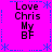 A static image with a bright pink background, blue decorative borders, and repeated text reading "Love Chris My BF" in black pixelated font across four identical quadrants.