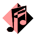 A static icon featuring a stylized musical note with black and pink geometric shapes on a gray background.