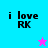 Four quadrant with cyan, purple, pink, and light blue backgrounds displaying 'i love RK' text and pixelated star icons