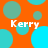 Orange background with scattered cyan and teal circles; four instances of the word 'Kerry' in white pixelated text overlaid on the pattern.