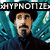 A pixelated image of a man in a black top hat and dark clothing against a teal background, with the word "HYPNOTIZE" displayed in various colors and positions.
