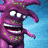 Animated contact sheet of a purple cartoon character with green spots, white eyes, and red mouth across multiple frames showing facial expression changes against blue background.