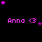 Pixelated text 'Anna <3' in pink with purple stars scattered across a black background, animated star movement.