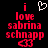 Red pixelated text 'i love sabrina schnapp' with a white heart icon above and red heart icon below on black background.