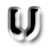 A black and white animated contact sheet showing two frames of a stylized U-shaped icon with pixelated text elements on the right side.