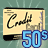 identical rectangular icons with 'Credit' text and '50s' in blue, set against a teal background with radiating lines