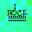 A pixelated icon with 'I ROCK' text above a guitar neck, set against a green and cyan checkered background.