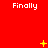 Red background with white text 'Finally' repeated across three and three , animated yellow star-like symbols appear in different positions over time