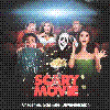 'Scary Movie' text variations with multicolored lettering on a white background, featuring the top of three movie poster images