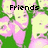 Pixelated image with pink flowers and green stems, featuring the word 'Friends' in black block letters across the top.