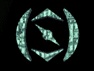 Animated sequence of a teal and white compass rose icon rotating within curved brackets on black background, showing multiple phases of motion.