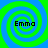Four identical spiral patterns with alternating green and blue rings, each containing the text 'Emma' in black pixelated font.