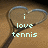 Pixelated heart-shaped tennis racket with light blue text reading 'i love tennis' on a brown background.