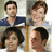Four celebrity headshots arranged in a on blue background with names below each photo