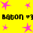 Yellow background with pink star shapes and repeated black text reading "Baton ♡3" in two horizontal