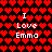 Pixelated red heart pattern background with white text "I Love Emma" in two identical vertical