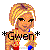Pixelated cartoon-style icon of a character with blonde hair, wearing red and blue clothing, with text "Gwen" surrounded by asterisks.