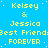 Blue background with yellow text repeating 'Kelsey & Jessica Best Friend FOREVER' in a pattern, featuring small white dots and a gray rectangle on the right edge