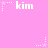 Pink background with repeated white text 'kim' and star-shaped pixel patterns in various positions.