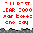 Red pixelated text on white background with gray border, repeating 'C W POST YEAR 2008 was bored one day' across three
