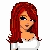 Pixel art of a red-haired woman with blue eyes wearing a white top, paired with separate pixel art sections showing her midriff and blue jeans.