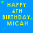 Blue background with yellow text reading 'HAPPY 6TH BIRTHDAY MICAH' and scattered green stars, arranged in a of repeated identical