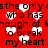 Red background with black text repeating 'who has enough of to break my heart' and white hearts scattered throughout.