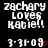 Black background with white pixelated text 'zachary LOVES Katie!!' and red heart-adjacent date '3·31·09', some frames show a gray rectangle replacing the bottom-right section.
