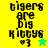 Pixelated text "tigers are big kibbys" with heart and star symbols on yellow, green, cyan backgrounds. Animated changes include background color shifts and symbol swaps between frames.