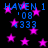 Pixelated blue text and pink stars on black background, repeated in pattern with slight variations across frames