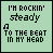 Animated sequence of light green square displaying pixelated text 'I'M ROCKIN' steady TO THE BEAT IN MY HEAD' with varying musical note symbols