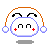 Pixelated character with white rounded head, black antennae, red plus marks on cheeks, and orange headphones in various positions.