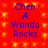 Red background with yellow star-like patterns and blue text reading "Chen A Wanda Rocks" repeated twice in a