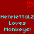 Red background with cyan pixelated text reading "HenriettaL2 Loves Monkeys!" repeated twice, a red heart symbol above the text.