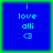 Blue square icon with light blue text 'i love alli <3' on green border, displayed in four identical