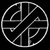 Two static frames of a monochrome animated buddy icon showing geometric and abstract character designs within circular borders on black backgrounds.