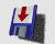 A blue floppy disk icon with a red downward arrow on a white label, shown in multiple rotating poses against a light gray background.