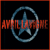 Four display a star within a circle over red text reading AVRI LAVIGNE on black backgrounds with red borders