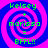 Four identical pixelated spiral icons with blue and pink concentric rings, each displaying green text reading 'kelsey + marissa = BFLL!!' against a solid purple background.
