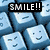Pixelated keyboard keys with smiling faces, a yellow smiley face on blue background, and rainbow-colored text reading HAPPY DAY!!