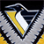 Pixelated static icon of a penguin mascot holding a hockey stick, set against a dark background with gray and yellow accents.