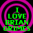Four identical display "I LOVE BRIAN GRIMES" text over pink concentric circles on black background, with green pixelated font and varying circle opacity